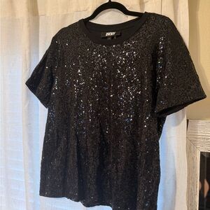 DKNY Black Short Sleeve Sequin Tee